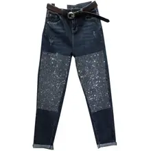 Тяжелая работа Горячая бурение высокая талия джинсы женские осень Мода Новые Высокая талия Свободные шаровары брюки плюс размер