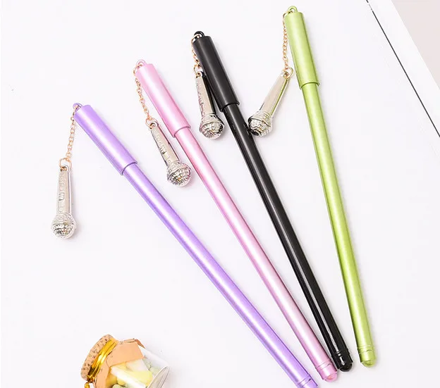 Wholesale Gel Pen 100pcs/Lot Creative Microphone Pendant Black Neutral Pen Students Writing Tools Teachers Office Supplies GP387