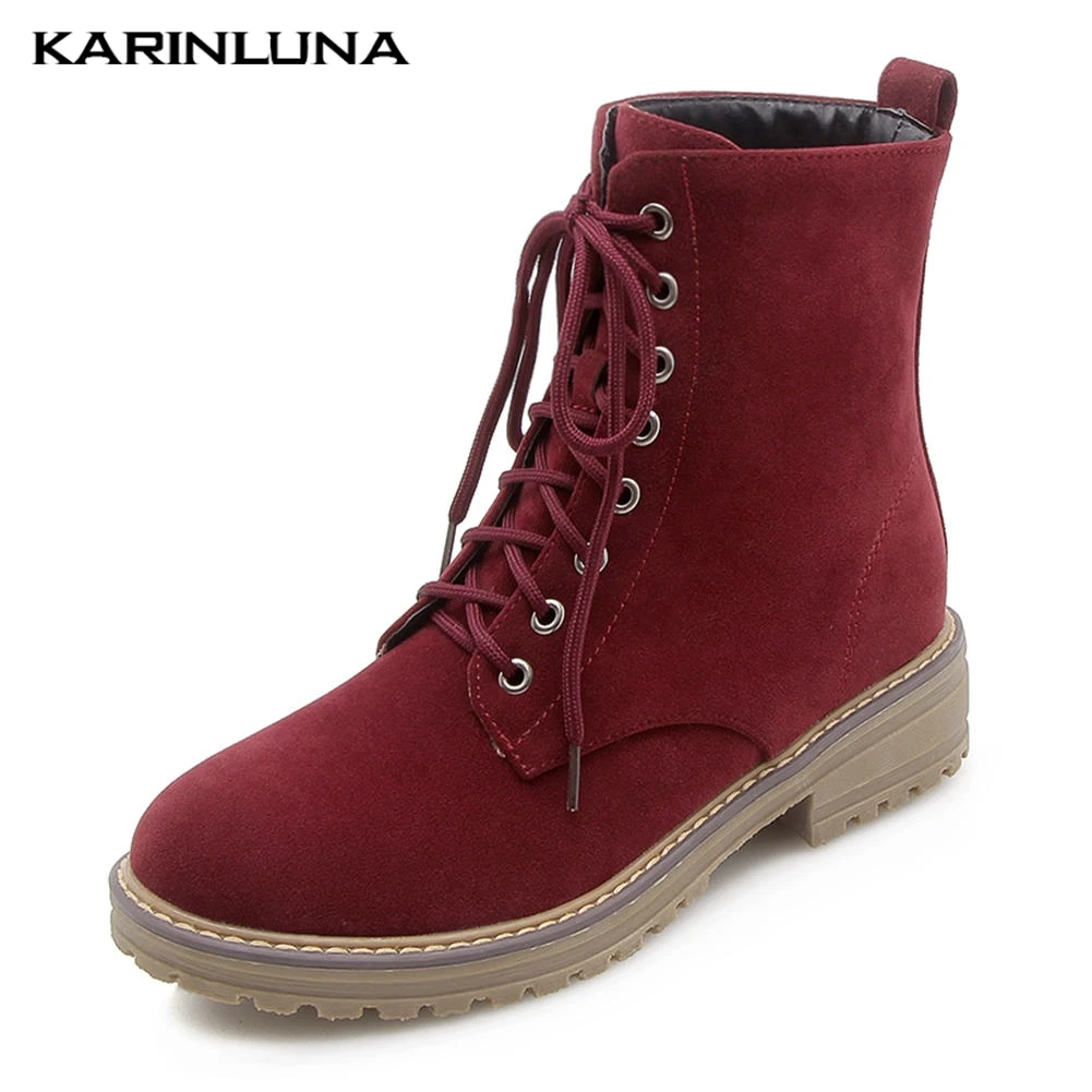 

Karinluna Plus Size 43 High Quality Square Heel non-slip Shoelaces Boots Women Shoes 2019 Fashion Flock Shoes Woman Boots Female