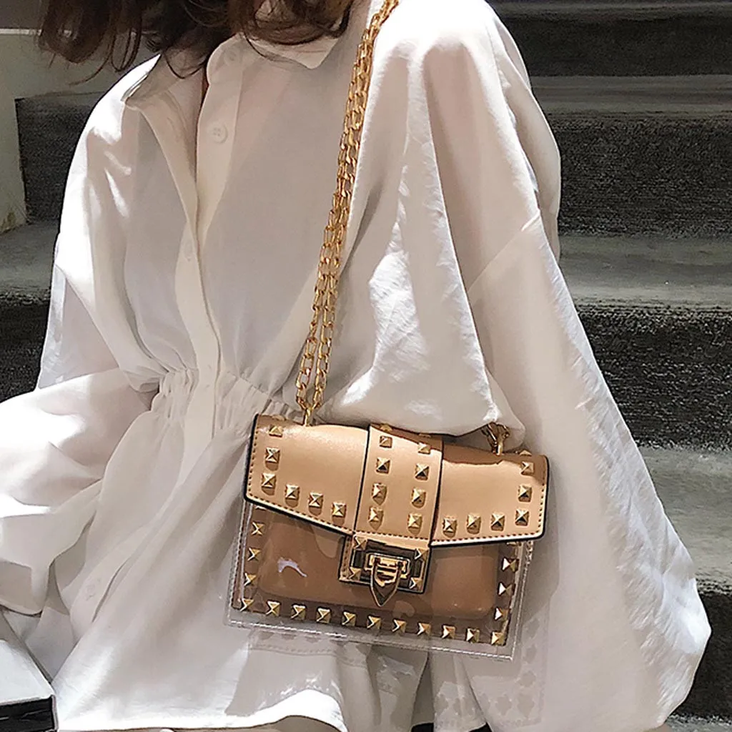 

Bags For Women 2019 New Fashion Rivet Diagonal Package Transparent Shoulder Bag Chain Bag Casual Crossbody Bags Bolso Mujer#35
