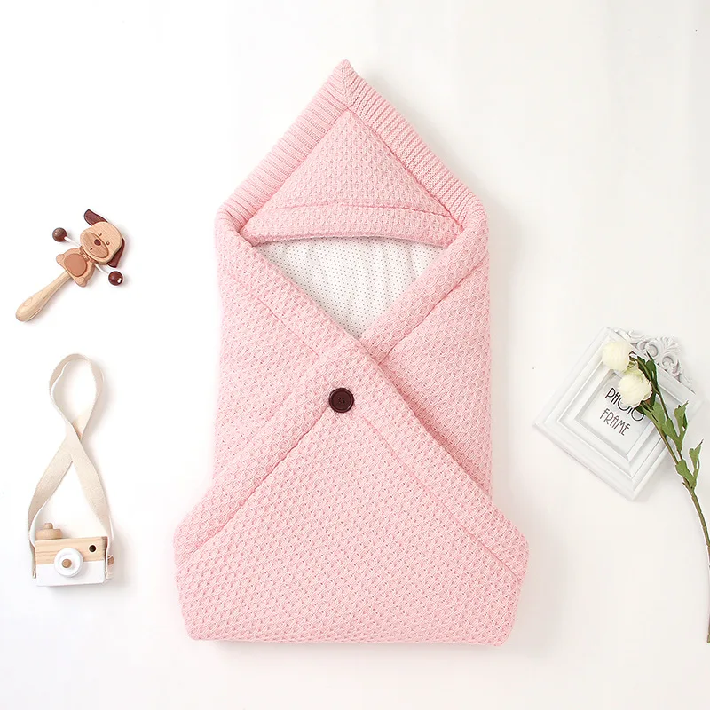 Новинка; детское одеяло; чистый цвет; конверт для новорожденных; нескользящее одеяло; вязаный спальный мешок на пуговицах; детское одеяло для ванной; s - Цвет: Розовый