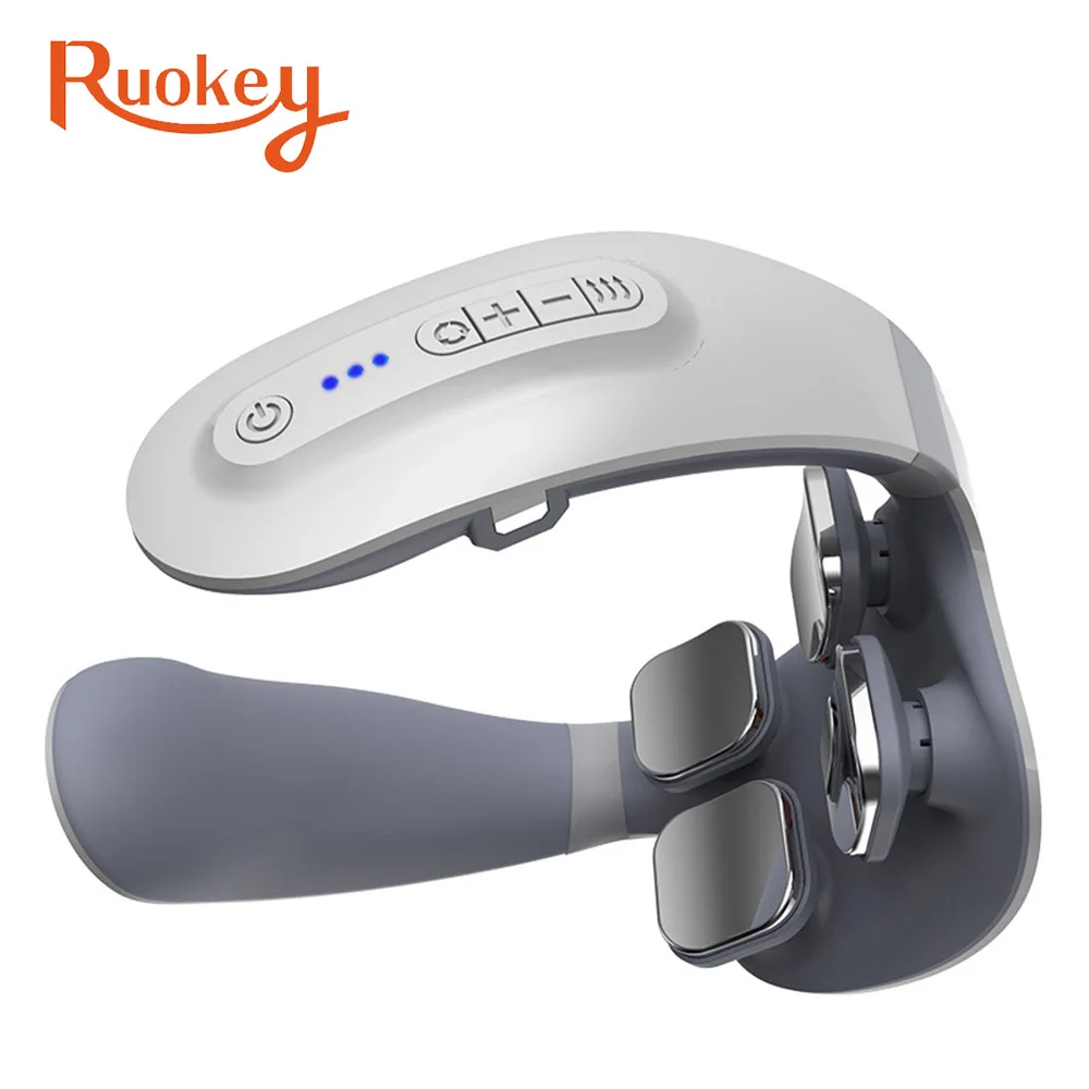 TENS Pulse Electric Wireless Control 4 Head Vibrator Heating Cervical Neck Massager