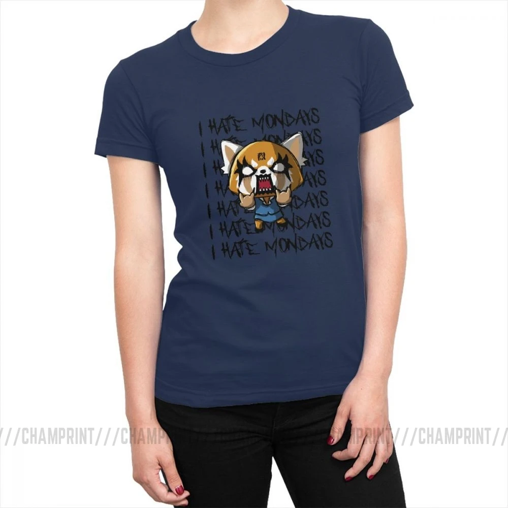 Aggretsuko футболка Топы агрессивный ретсуко I Hate Monday футболка для женщин шикарные футболки хлопок новинка одежда женская графика - Цвет: Тёмно-синий