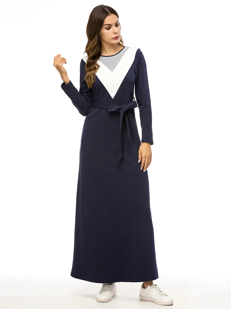 Мусульманское платье исламское, трикотажный Восточный халат из марокена abaya Femme, Осеннее мусульманское длинное платье с длинными рукавами