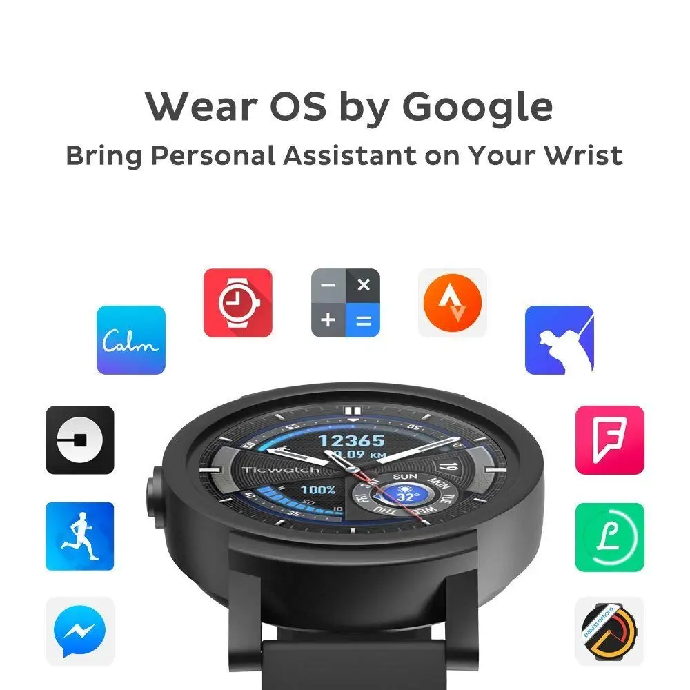 TicWatch E черные Смарт-часы Bluetooth Смарт-часы GPS Android и iOS Совместимость Google Wear OS IP67 Водонепроницаемый Mobvoi о