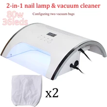 80 Вт светодиодный 2 в 1 УФ светодиодный светильник ногтя индукция инфракрасного света 10/30/60/99 с жидкостью для трубопровода всасывания 2 вентилятор пылесос для маникюра