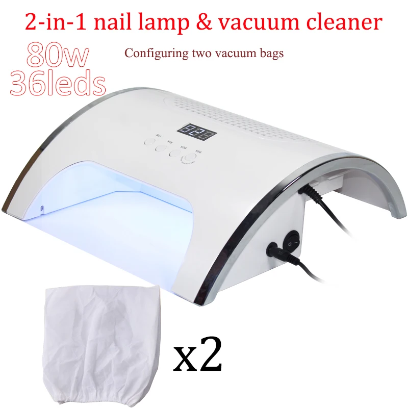 

80W LED 2 In 1 UV LED Nail Lamp Infrared induction 10/30/60/99s with Nail Duct Suction 2 Fan Vacuum Cleaner For Manicure Tool