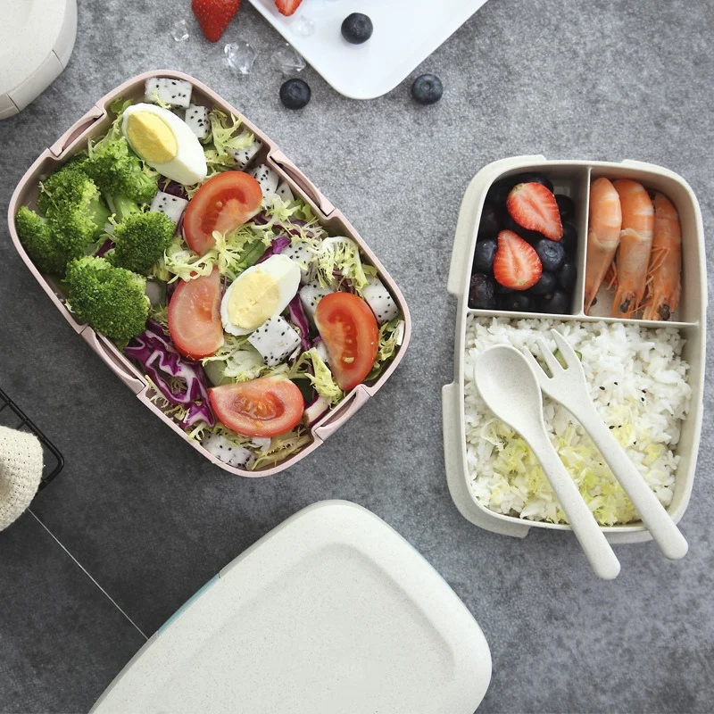 

Eco-Friendly Wheat Straw Lunch Box Student Kid Lunch Box Detachable Bento Box Microwave Compartment Student Food Container NEW!