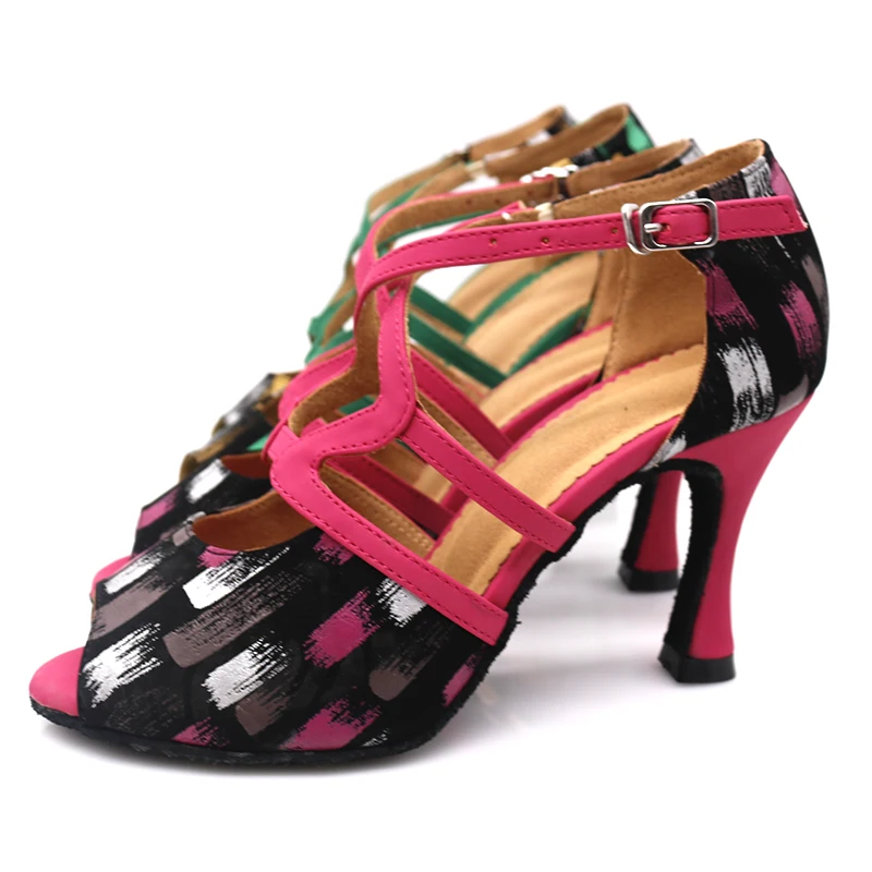 Samisoler Туфли для латинских танцев Радуга Цвета яркой искусственной Для женщин сальса элегантные бальные обувь для танцев из мягкой Танго