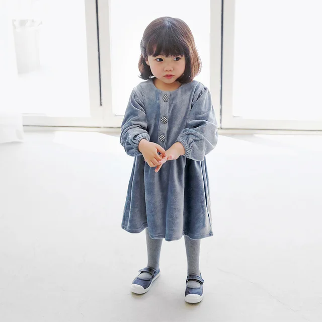 Children Girls Autumn Winter Corduroy Velvet Dress Long Sleeved Round Collar Baby Kids Party Dresses | Детская одежда и обувь