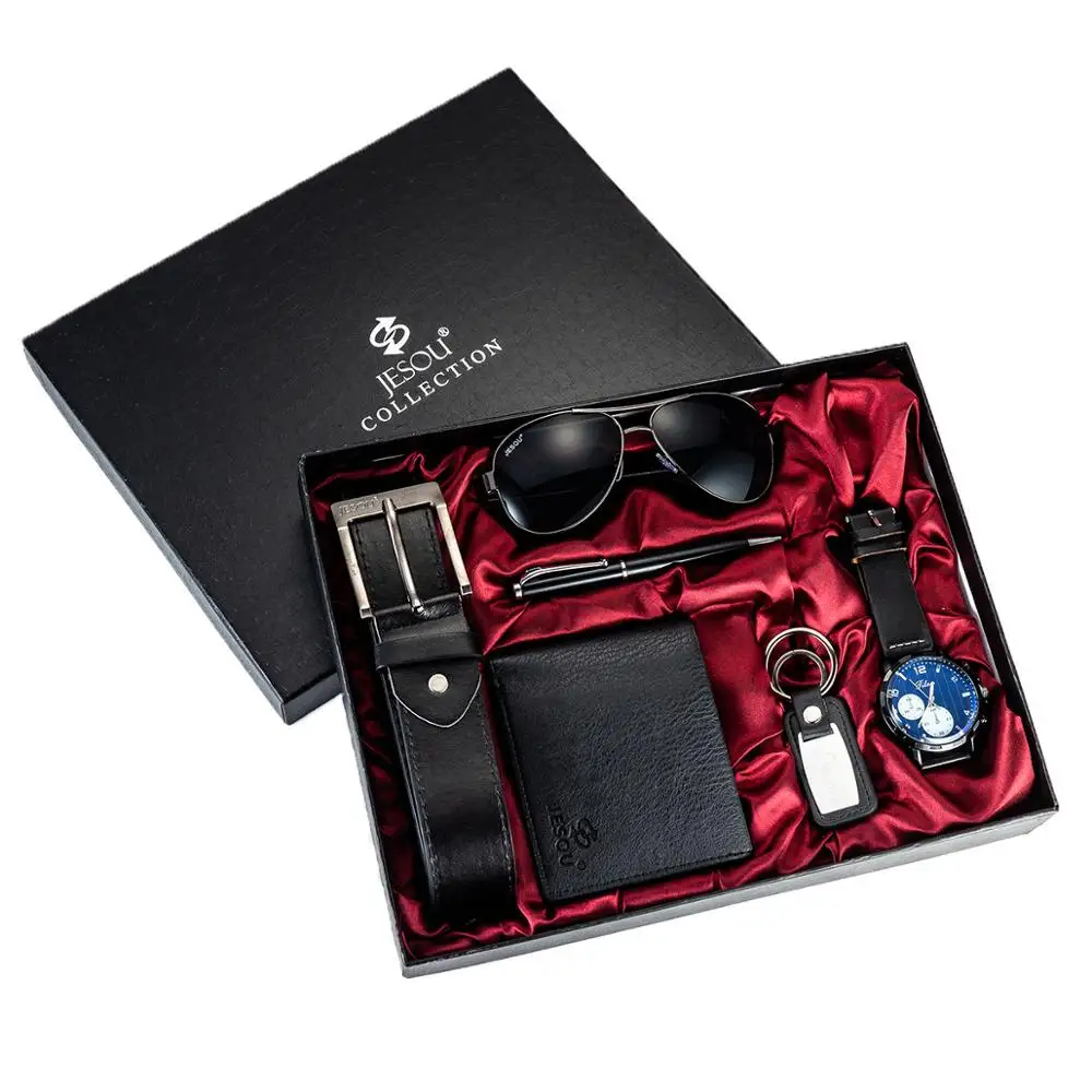 

Men Luxury Gift Set Box Fashion Business Watch Leather Bag Belt Sunglasses Keychain Pen 6pes / Set Father Gift regalos para