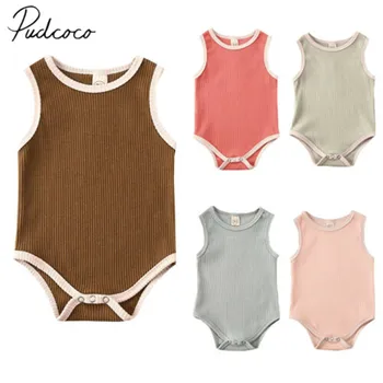 

2020 Baby Summer Clothing Infant Baby Boy Girl Clothes Sleeveless Jumpsuit Ribbed Bodysuit Solid Outfit 3-24M