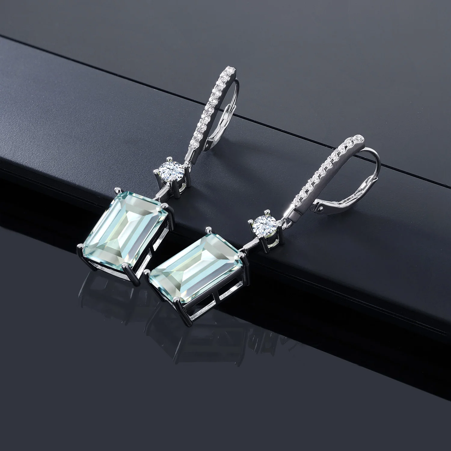 GemStoneKing 13,58 карат классические Восьмиугольные Небесно имитация аквамарина 925 пробы серебряные Висячие серьги для женщин хорошее ювелирное изделие подарок