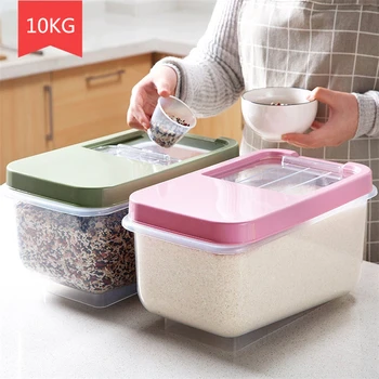 

Kitchen Storage Organizer 10KG Grain Storage Container Rice Box Cereal Bean Container Sealed Box with Measuring Cup C18111501