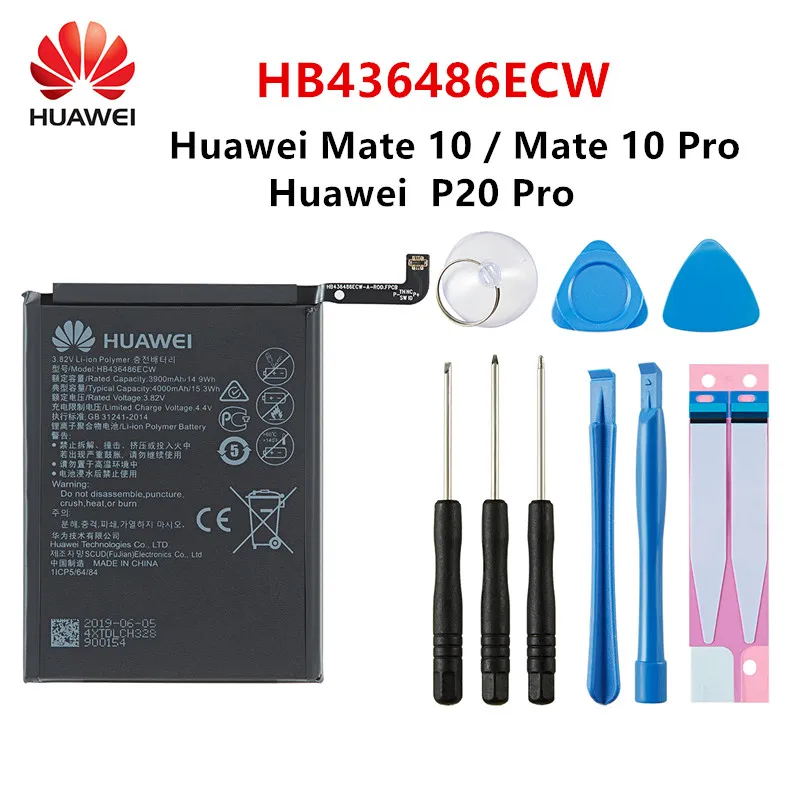 Оригинальный аккумулятор Hua Wei 100% HB436486ECW 4000 мАч для Huawei Mate 10 Pro /P20 AL00 L09 L29 TL00 батареи