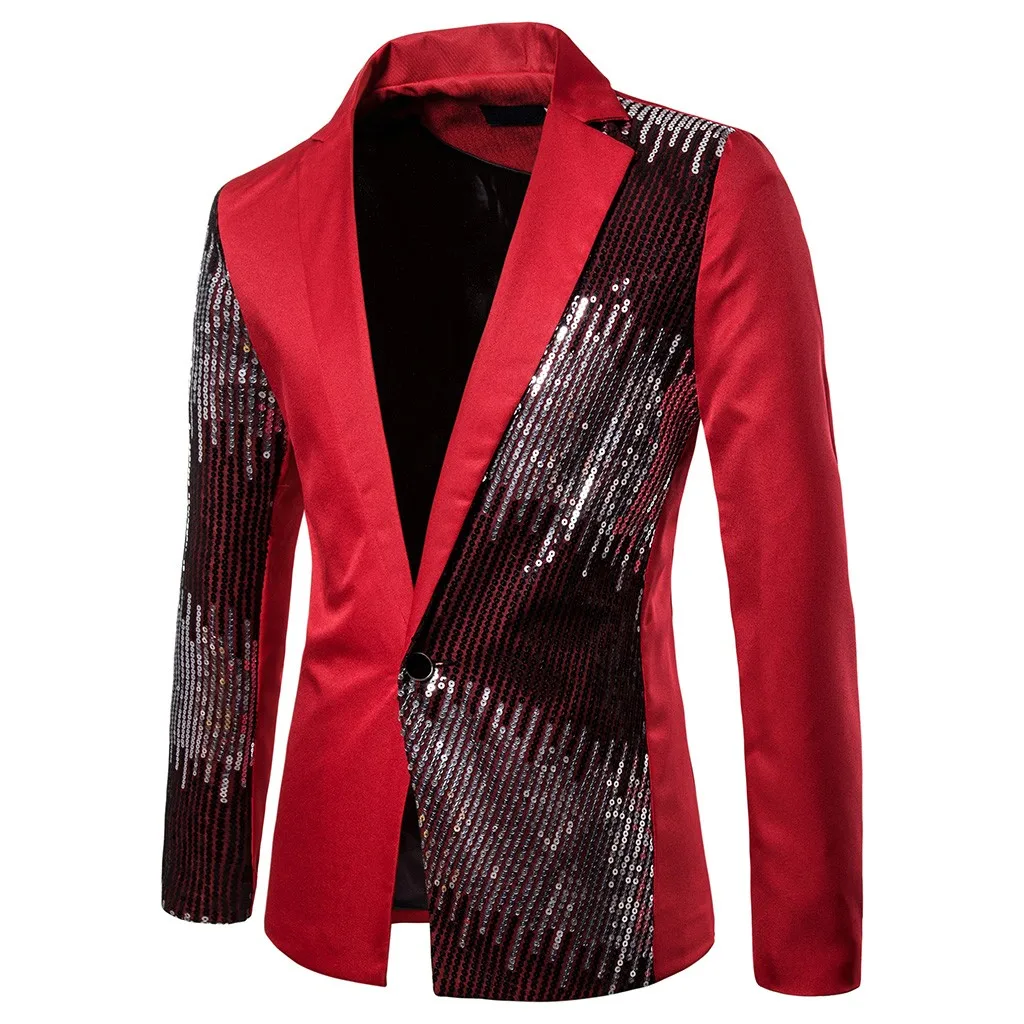 2019 Charm Men's Casual Fit Suit Patchwork Coat Jacket Sequin Party Top veste costume homme dropshiping W902 2019 Charm Men's Casual Fit Suit Patchwork Coat Jacket Sequin Party Top veste costume homme dropshiping W902