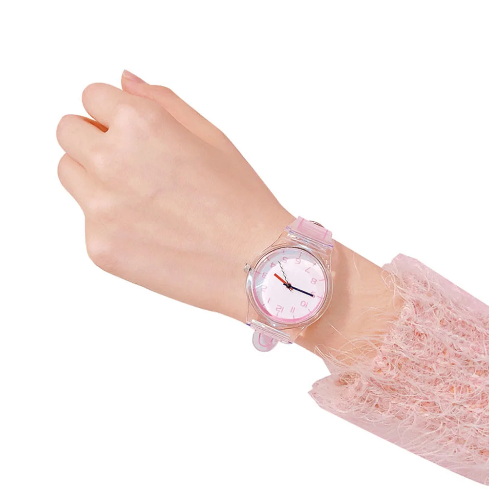 1 шт., Женские Прозрачные наручные часы с силиконовым ремешком, желе, комический стиль, кварцевые повседневные часы SER88 - Цвет: Розовый
