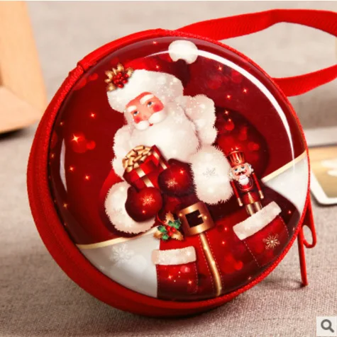 Merry Christmas Санта Клаус Снеговик Печатный оловянный мультфильм мини металлическая молния портмоне Подвески Сумка креативные Наушники пакет сумка - Цвет: F