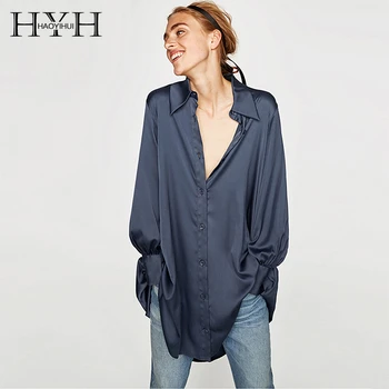 

HYH Haoyihui 2019 New Fashion Large Slouchy Casual Style Long Sleeve Medium Length Irregular Shirt Dress