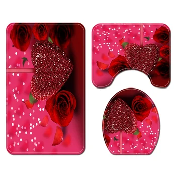 

3 PC Romantic Home Decor Rug Contour Mat Toilet Seat Cover Bathroom Bath Mat Set