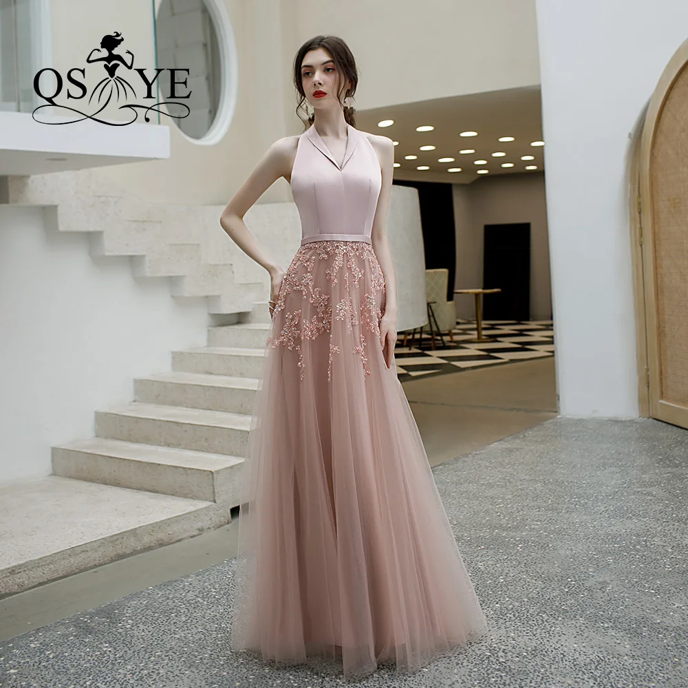 QSYYE ever pretty Длинные Выпускные платья тюль Холтер vestidos largos украшенное бисером с длиной до пола вечернее платье вечерние платья