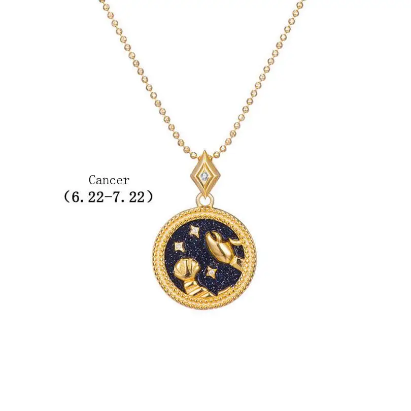925 пробы Серебряное ожерелье 12 зодиака, круглый кулон с монеткой, ожерелье с созвездием для женщин, ювелирные изделия, вечерние, подарок - Окраска металла: cancer