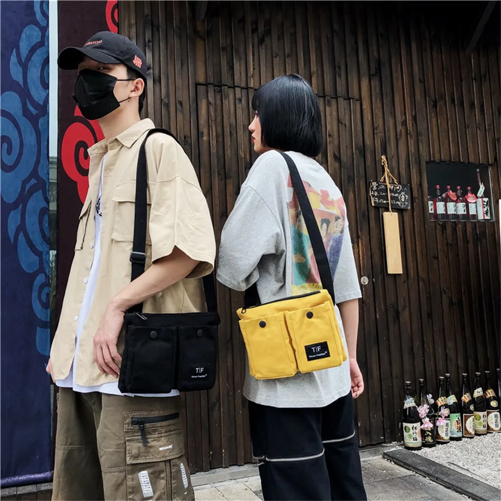 Women Pure Color Multipe Pocket Canvas Messenger Bags Casual Tote Outdoor Bag Zipper Shoulder Bag Female Handbag Totes Femme