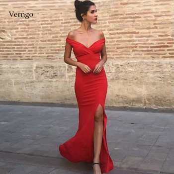 

Verngo Mermaid Evening Dress Sexy Evening Dresses Long Simple Formal Dress Party Red Stain Prom Gown Slit vestidos elegantes