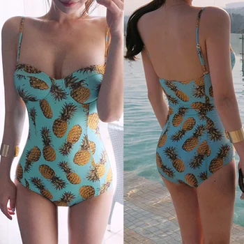 

Fashion Women one piece Bikini 2020 Swimsuit Pineapple print Push Up Padded Bikinis Swimwear Bathing Monokini brazilian