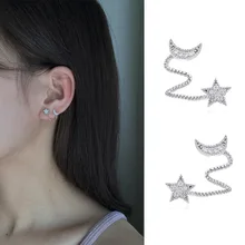 925 пробы, серебряные серьги-гвоздики в форме звезды и Луны для женщин, свадебный подарок, серьги-гвоздики, модные ювелирные изделия, рождественский подарок, eh1329