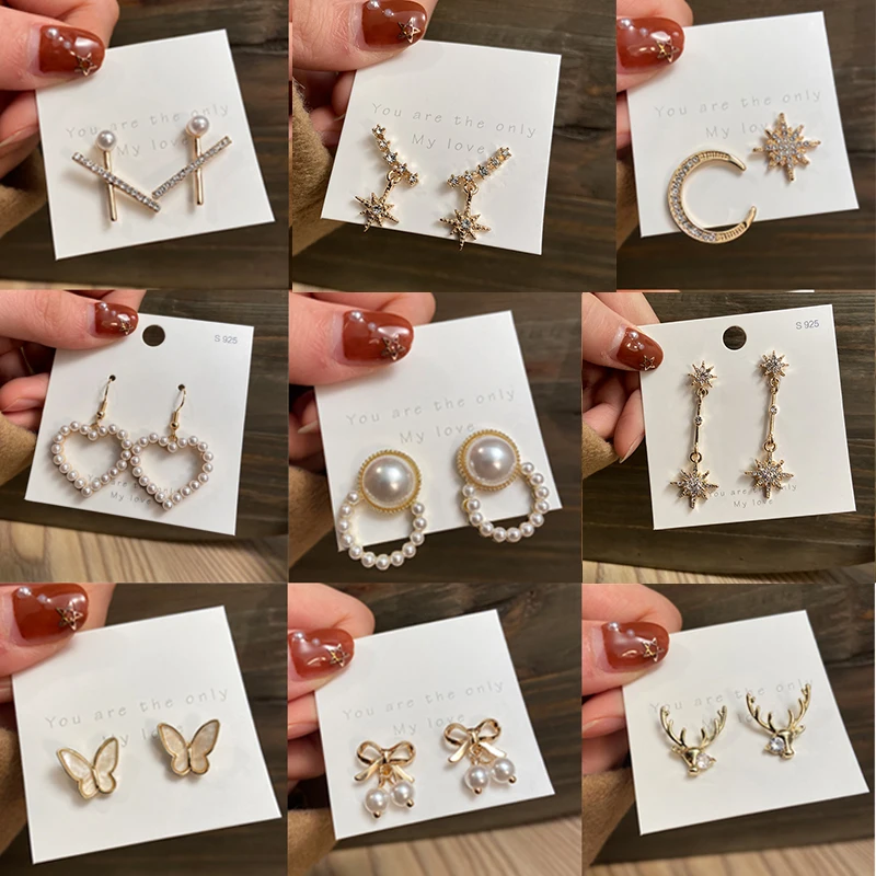 Best Price Rhinestone Earrings Jewelry Deer 17KM Heart Pearl Cross-Moon Butterfly Korean Cute Fashion 7WJoRAVdDQw