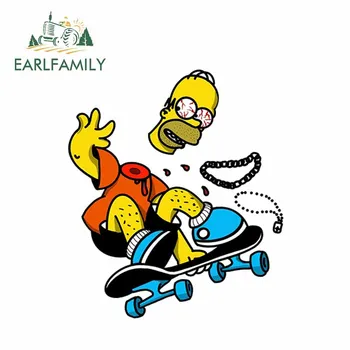 

EARLFAMILY 13cm x 11.3cm Simpson Skateboard 3D Vinyl Decal Car Stickers and Decals Funny Car Wrap for Car Whole Body Bumper