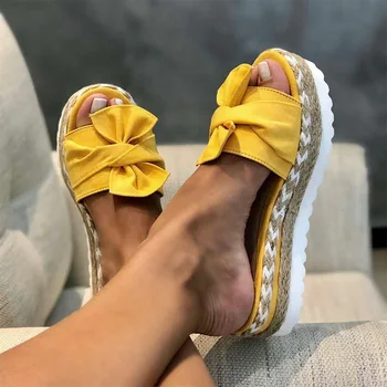 

Slippers Women Slides Summer Bow Summer Sandals Bow-Knot Slippers With Thick Soles Platform Female Floral Beach Shoes