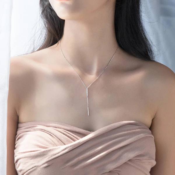 Modian Triangle Choker Necklace for Women Sterling Silver 925 Shiny CZ Geometric Line Necklace Two Style Fine Jewelry Bijoux Long Necklace