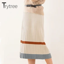 Trytree осень зима Женская Повседневная плиссированная трикотажная юбка эластичная талия цветная Полосатая юбка модная до середины икры прямая юбка