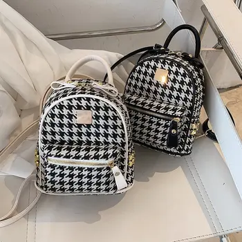 

New fashion all-match checkered mini backpack PU leather designer one-shoulder messenger handbag crossbody bags for women
