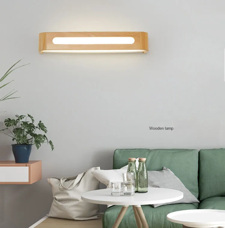 Nordic creative led wall lamp stairs wood solid wood bedroom bedside lamp bathroom mirror front lighting fixtures