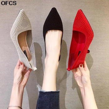 

2020 Spring Women Pumps Fashion Pointed Toe Elastic knitting Women Pumps Shoes Thin High Heels Party Wedding Pums Shoes