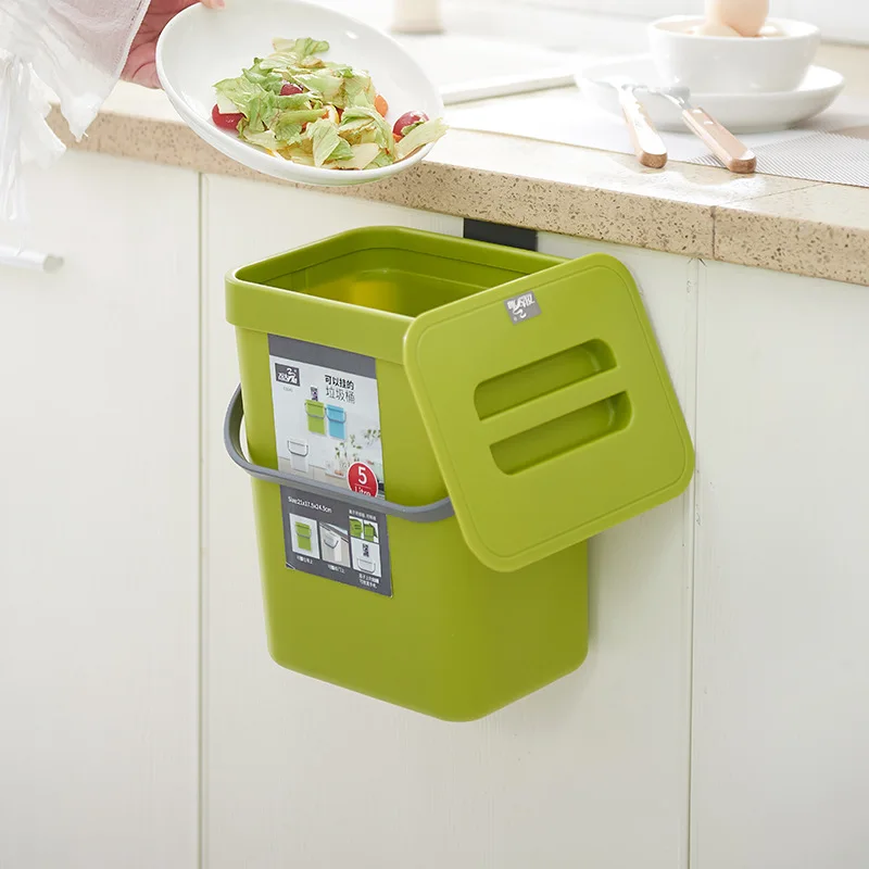 12L Household Wall-Mounted Large-Capacity Trash Can with Handle Kitchen Hanging Trash Can Bedroom Bathroom Plastic Trash Can