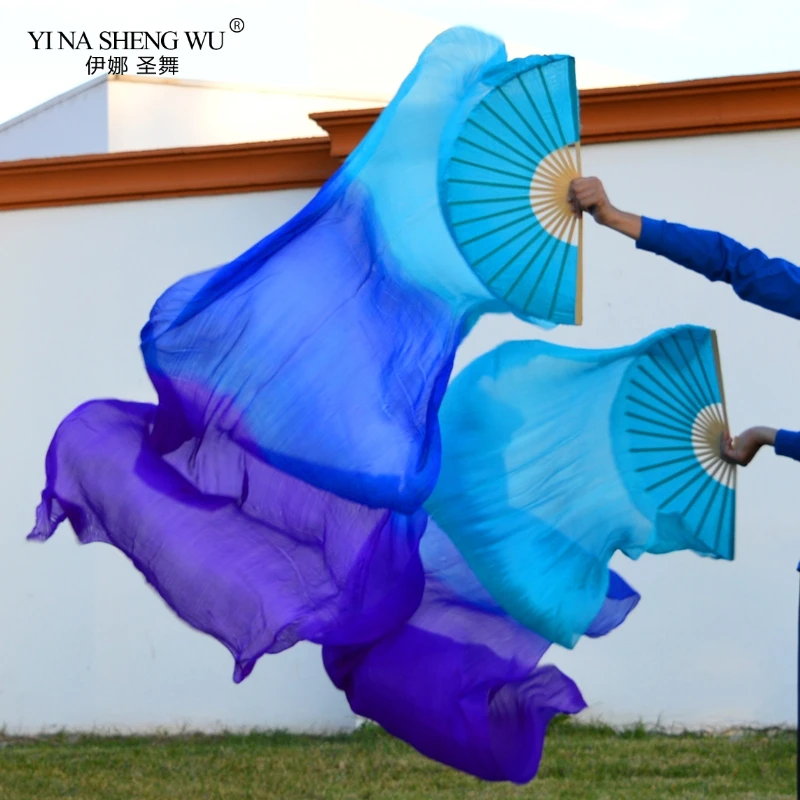 Unisex 100% Real/Imitation Silk Belly Dance Fans Hand Belly Dancing Fans Handmade Hand Dyed Silk Chinese Dance Veil Fan 180x90cm