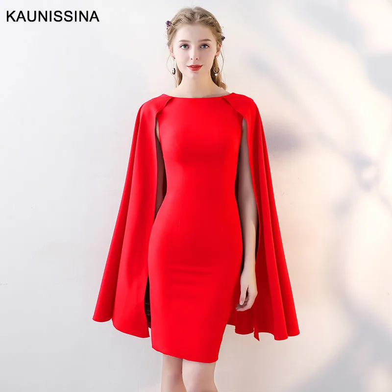 Short Red KAUNISSINA, Элегантное коктейльное платье с Кларком, вечерние платья, платье для выпускного вечера, однотонные платья для выпускного вечера, Vestidos - Цвет: Short Red
