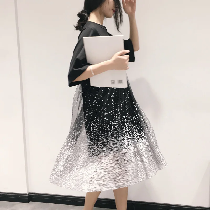 

2019 Summer New Short-sleeved Women Dress Splicing Mesh Dot Casual Ladies Dress Korean Style Fashion Women Clothing