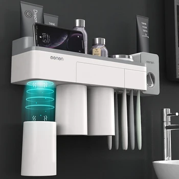 

Bathroom Accessories Set Toothbrush Holder Automatic Toothpaste Dispenser Holder Toothbrush Wall Mount Rack Bathroom Tools Set