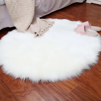 

New Soft Artificial Sheepskin Rug Chair Cover Artificial Wool Warm Hairy Carpet Seat Pad Round Area Rugs Floor Mat Kids Play Rug