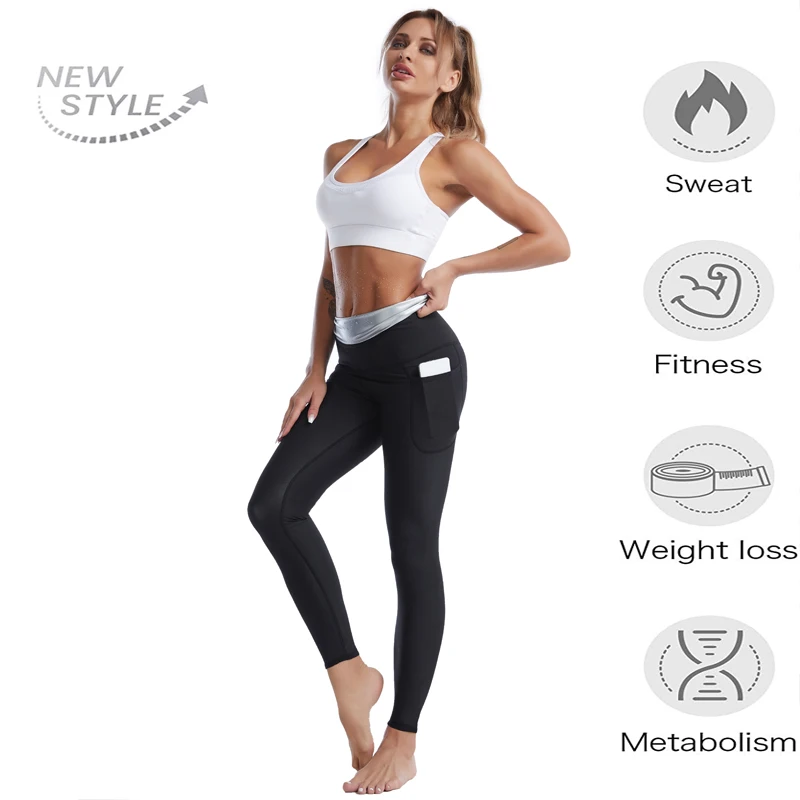 New Sweat Sauna Suits Slimming Pants Women Shapewear High Waisted Waist  Trainer Weight Loss Body Shaper Leggings With Pockets