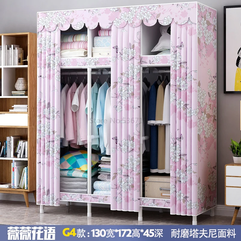 Cloth Wardrobe Steel Tube Coarsening and Reinforcement Single-person Assembly Simple Dormitory Cloth Art Receiving Wardrobe - Цвет: Многоцветный