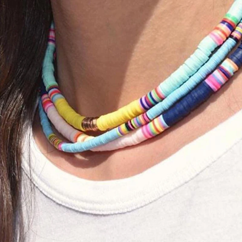 Collar de arcilla polimérica de 20 colores, gargantilla de cerámica blanda, surfista, colorido, regalo de joyería mujer a mano, Collares tipo - AliExpress