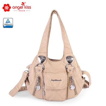 

Angelkiss Brand 2 Front Zipper Economic Women Large Capacity Handbag Top Handle Satchel Shoulder Bag with Free Gift