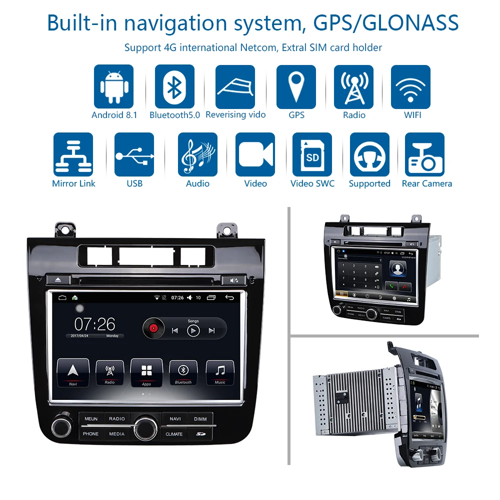 Автомобильный мультимедийный плеер 2 Din Android 8 1 DVD для VW/Volkswagen touareg 2011 2015 &quot4G/32G/64G