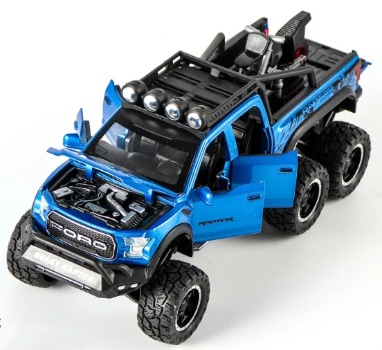 Новинка, 1:32, Ford Raptor F150, большое литое колесо, литая под давлением, модель автомобиля со звуком, светильник, оттягивающий назад, автомобиль, игрушки для детей, подарки на Рождество - Цвет: Синий